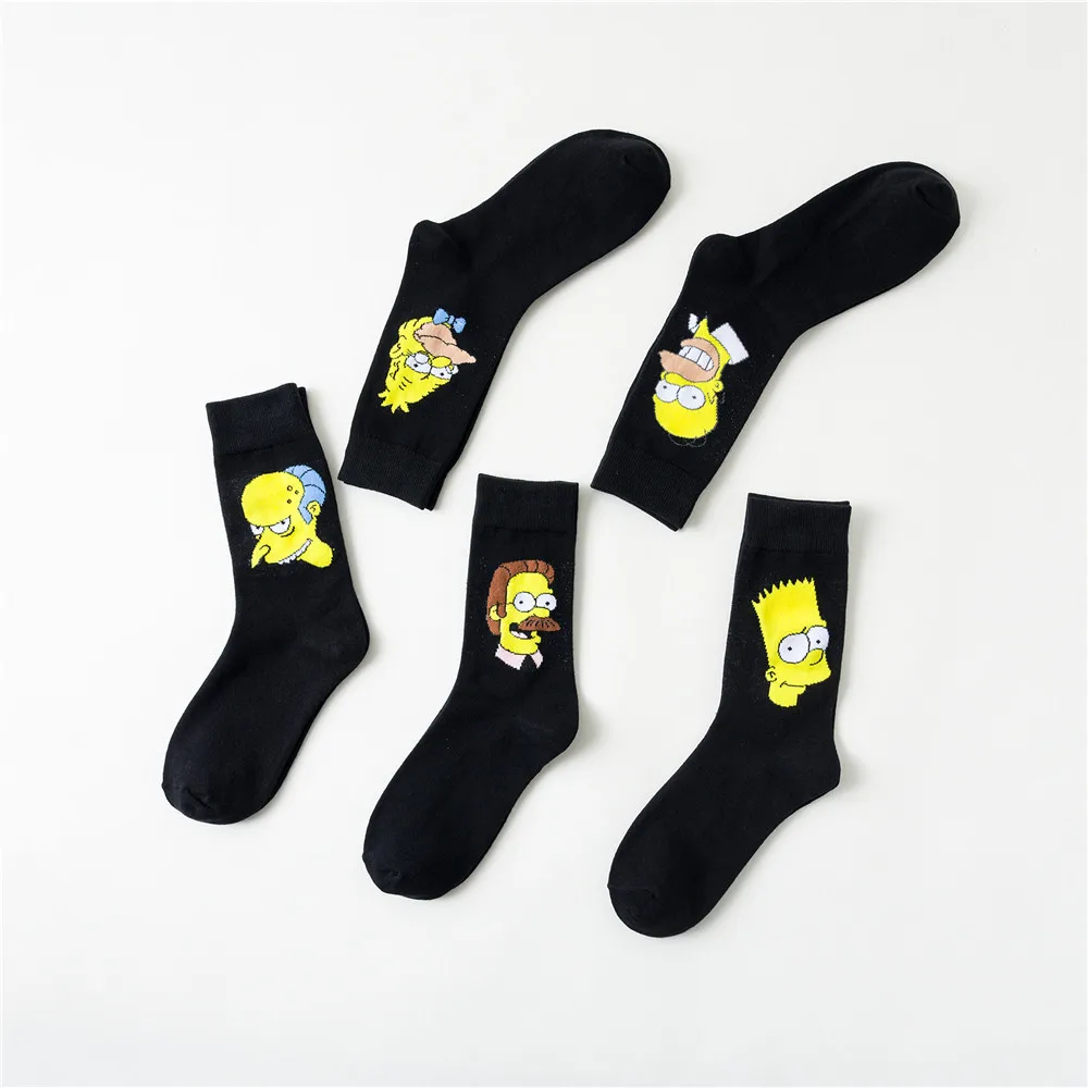Cartoon Anime Print Sock Homer J Bart Abe Ned Flanders Mr Burns Cute Funny Men Cotton Lovers Socks Sporting Casual Autumn Winter