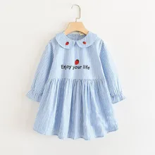 Г. Весенние Хлопковые Платья с надписями и вышивкой в полоску для девочек, платье принцессы Детское платье с длинными рукавами 5 шт./партия