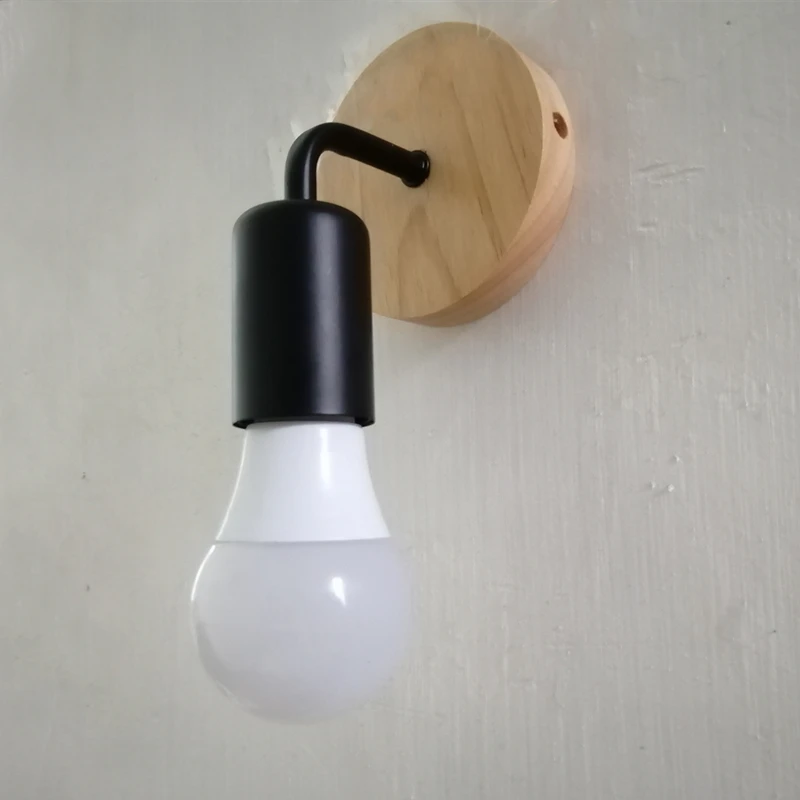 

Modern Nordic Home Decor Wooden Wall Ligth Lamp Touch Switch for Loft Bedroom Bedside Hallway White Black E27 Sconce