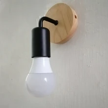 Nórdico moderno decoração da casa de madeira ligth interruptor toque da lâmpada parede para loft quarto cabeceira corredor branco preto e27 arandela(China)