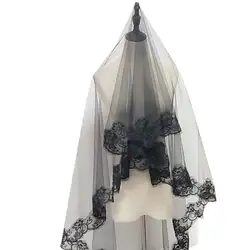 Однослойная женская черная Мантилья свадебная вуаль с цветочной вышивкой и кружевной отделкой костюм для косплея на Хэллоуин прозрачные