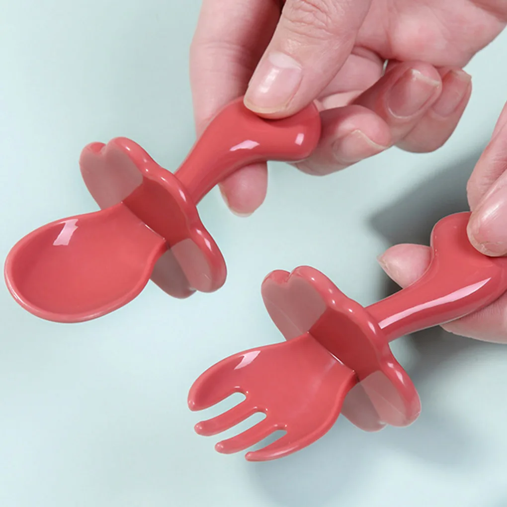 

2Pcs Short Handle Spoon+ Fork Set Solid Color Baby Training Spoon Safety PP Children Tableware Cloud Fork Spoon Set