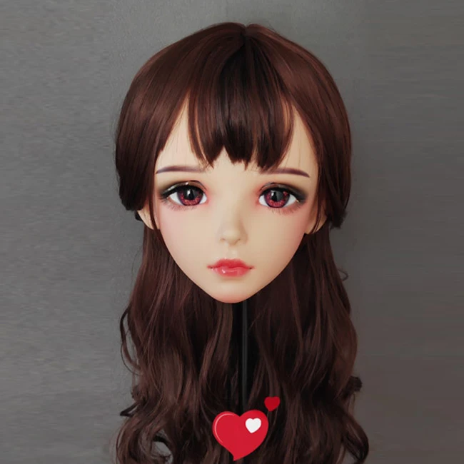 

(Wan-03)Female Sweet Girl Resin Half Head Kigurumi Mask With BJD Eyes Cosplay Japanese Anime Role Lolita Mask Crossdress Doll