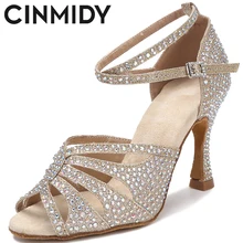 CINMIDY Golden Latin Dance Shoes Tango Salsa Rumba Samba Ballroom Party Women Sandals Ladies High Heels Wedding Shoes