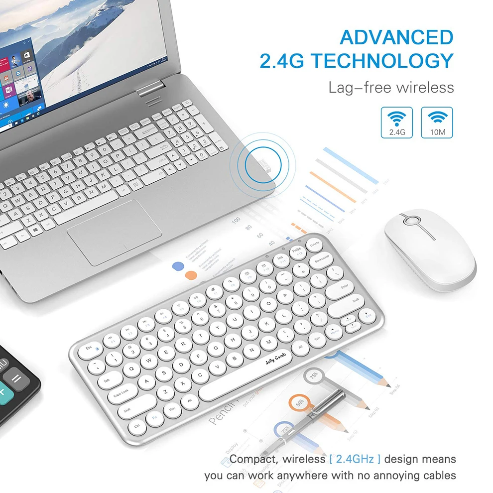 Jelly Comb 2,4G Беспроводная клавиатура и мышь с круглой клавишей крышка клавиатура мышь набор для ноутбука ноутбук Mac Настольный ПК