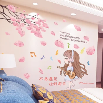 

[shijuekongjian] Cartoon Girl Wall Stickers DIY Tree Leaves Mural Decals for House Kids Bedroom Baby Room Nursery Decoration
