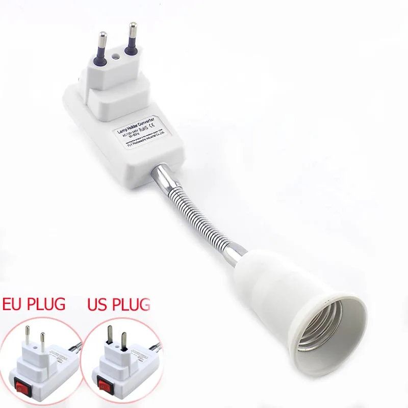 E27 Lamp base wall Flexible holder Light Socket AC 110V 220V Converter Bases EU/US On/Off 20CM book light Adapter Plug Switch T1 | Лампы и