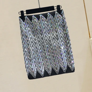 

2019 New Fall Winter Women Skirt Wave Edge Bright Sequins High-waist-waist Short Skirt Woman Sexy Elastic One-step Mini Skirts
