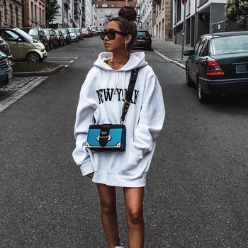 NEW Sweatshirts velvet winter Women s NEW YORK printing Hooded Female 2020 Cotton Thicken Warm