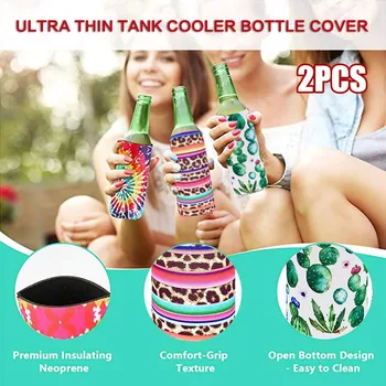 

2pcs Bottle Cover Beer Cans Beverage Bottle Cover Skinny Insulators Cover Prickly Pear Leopard Print Beverage Cover Decor #LR1