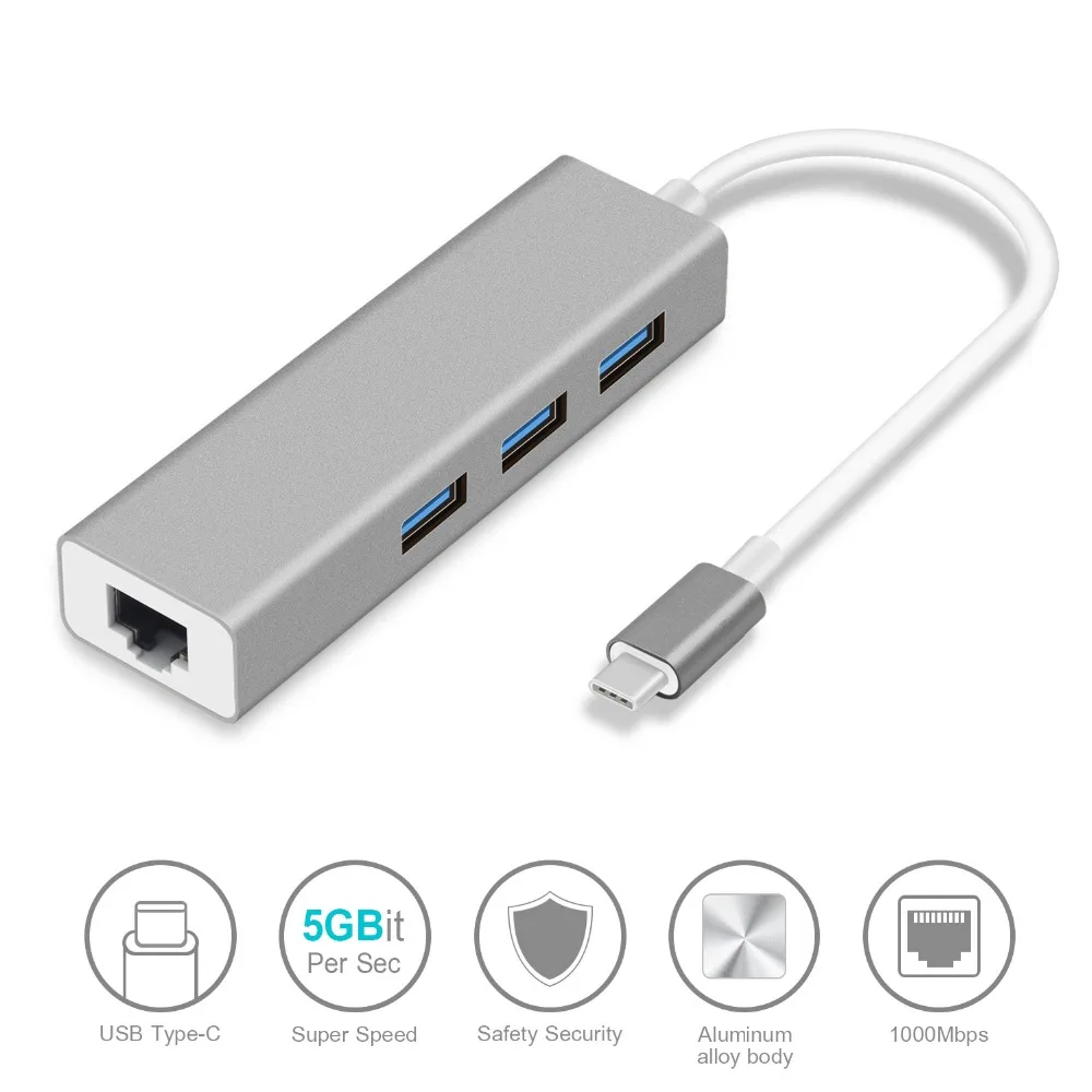 4 в 1 Алюминиевый сплав USB 3,0 type-C концентратор USB C концентратор для Gigabit Ethernet Rj45 Lan адаптер для Macbook Pro USB-C зарядное устройство