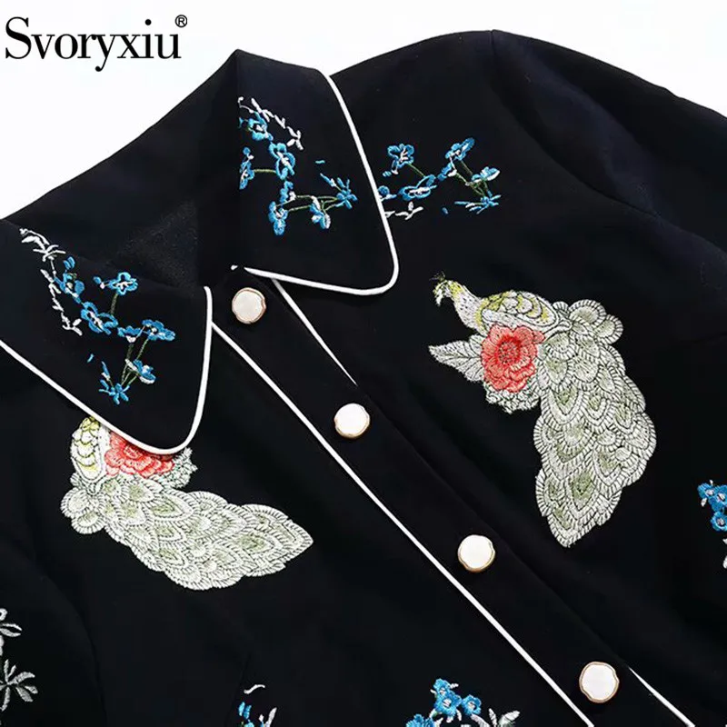 Svoryxiu, винтажное черное платье с вышивкой, Осень-зима, женская мода, длинный рукав, для подиума, дизайнерские тонкие платья, Vestdios