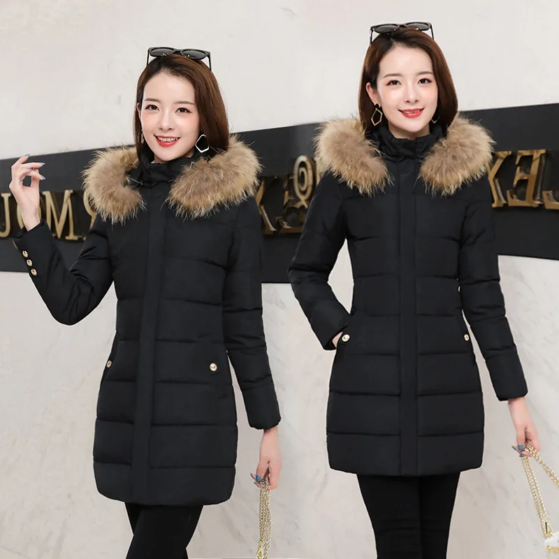 

Workwear Cotton Coat Female Winter Mid-length 2019 Korean-style New Style Loose Thick Cotton-padded Jacket Large Fur Collar Wais