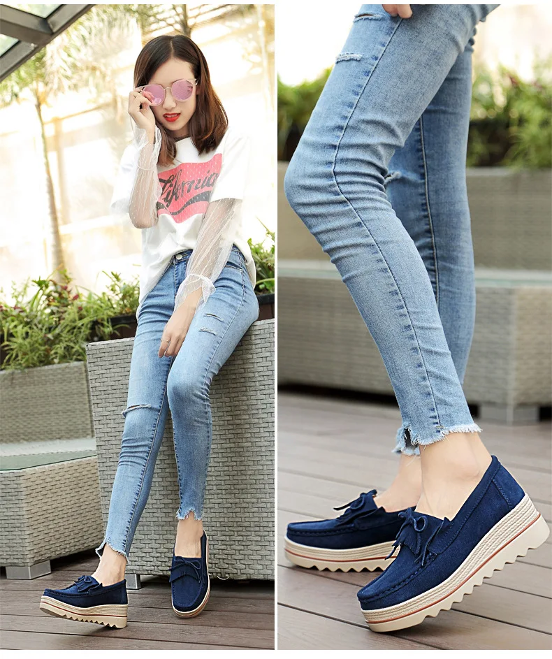 pring Women Flats Shoes Platform Sneakers Slip On Flats Leather Suede Ladies Loafers Casual Shoes Women loafers shoes Large size