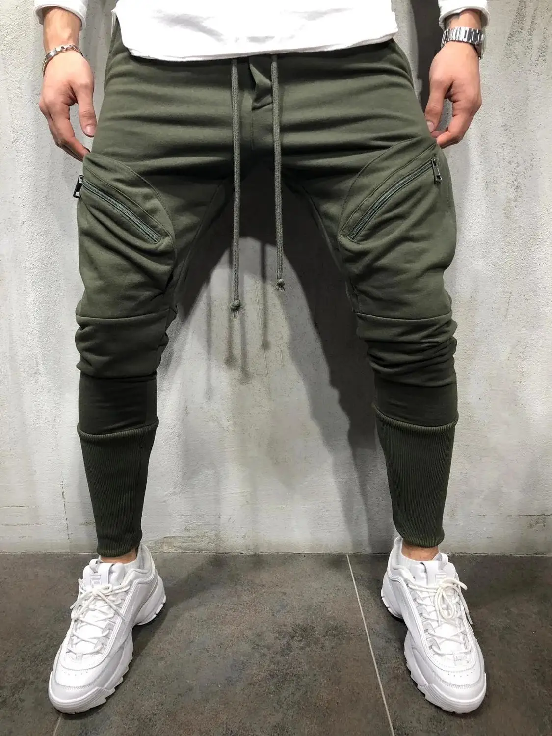 Мужские повседневные хлопковые тонкие прямые брюки весна лето длинные штаны с несколькими карманами на молнии Спортивные Штаны для бега - Цвет: Army green