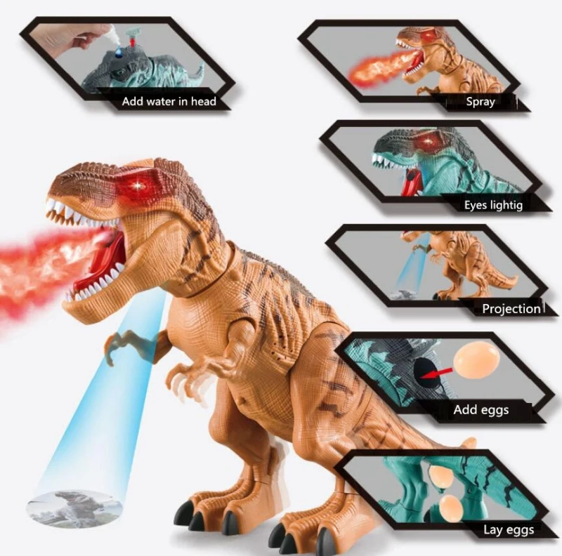 Spray de Água Efeito de Som com Luz Andando Brinquedo Robô Dinossauro Elétrico 47 cm Profection Caminhada Leigos Ovo Fazer 10 fazer efeito de som com luz andando brinquedo dinossauro