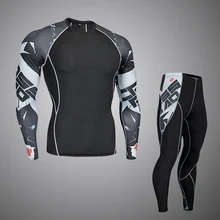 Новинка термобелье мужские комплекты нижнего белья компрессионное белье Мужская одежда для фитнеса MMA костюм с длинными рукавами Рашгард комплект