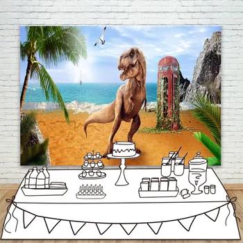 

Jurassic World Sea Beach Photography Backdrop Dinosaur Party Backdrops for Birthday Decorations Photo Background