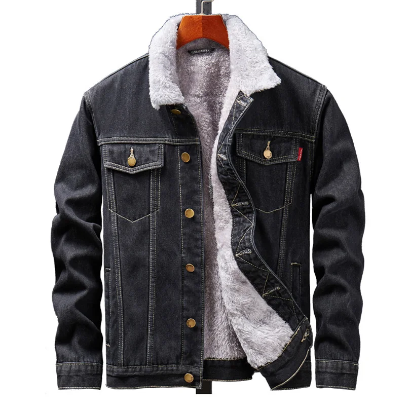 2022 Winter Men's Denim Jacket Fleece 