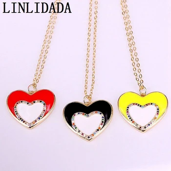 

8Pcs 2019 New Trendy Charm Gold Color Micro Pave Cz Jewelry Enamel Heart Pendant Fashion Necklace For Women Girls