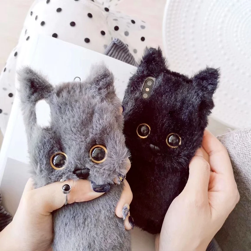 Lovely Cat Ears Furry Phone Case For iPhone 11 11Pro Max Soft Warm Winter Plush Fur Cover For iPhone X XR XS Max 7 8 6 Plus Case (7)