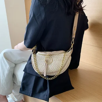 

Hand-woven Chain Mobile Phone Bag Fashion Wide Shoulder Strap Single Shoulder Women Bag Casual Wild Diagonal Tide Bag Girl