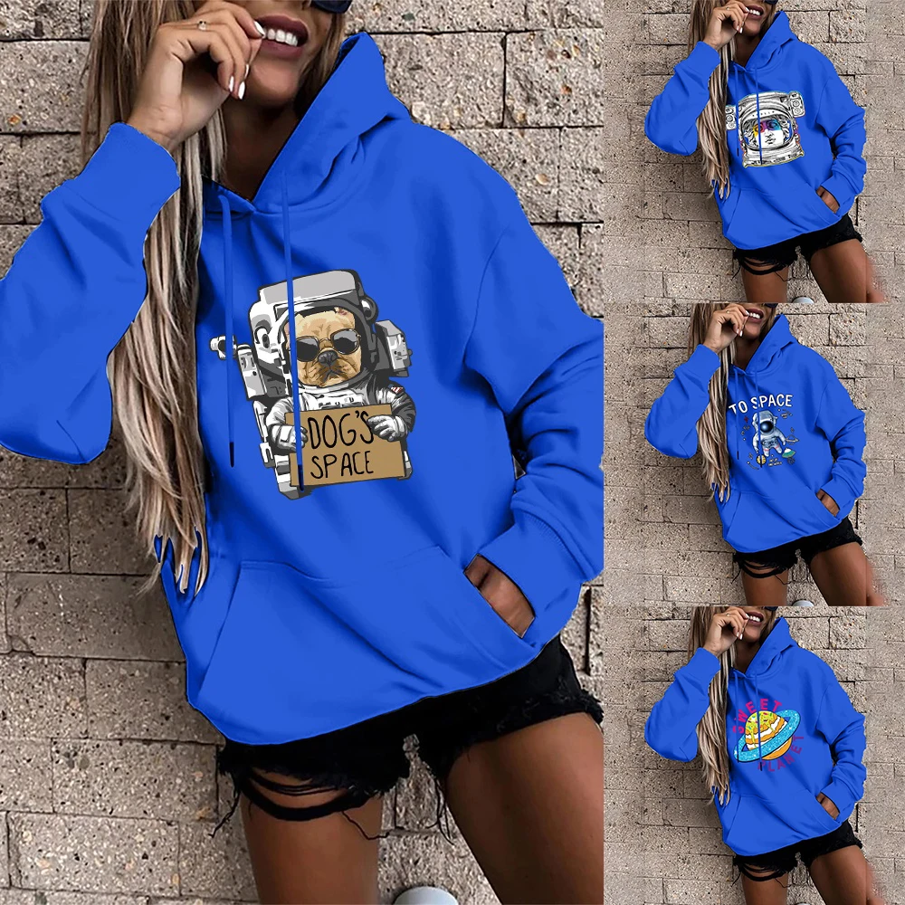 

Astronaut Print Hoodie Polyester-cotton Long-sleeved Harajuku Style Sweatshirt Casual Couple Warmth Fashion Streetwear