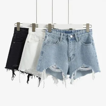 

DeRuiLaDy 2020 fashion Women Ripped Denim Shorts Summer Casual High Waist Hot korean Jean Shorts Sexy Loose Wide-Leg Shorts