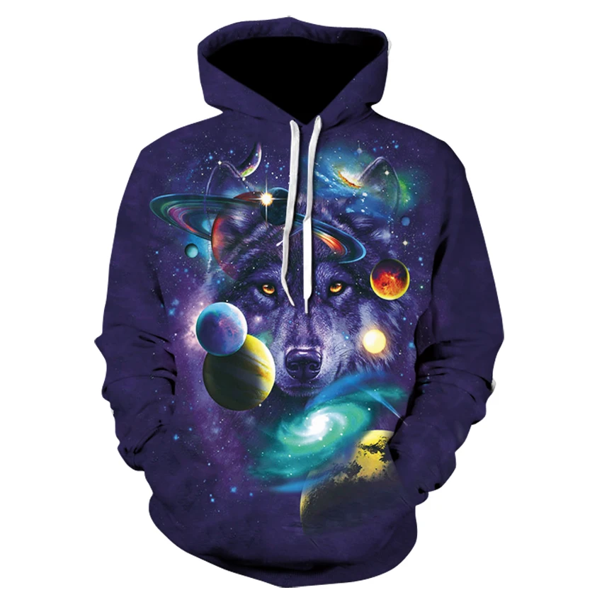 

2019's newest men's fall thin sweatshirt hoodie, space galaxy Wolf innovative men's and women's long-sleeved harajuku outerwear