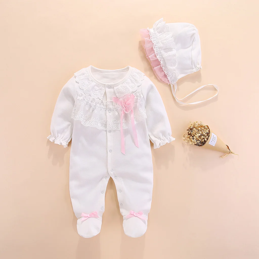 Посылка для маленьких девочек; комбинезон из хлопка с воротником в виде листьев лотоса; комбинезон с длинными рукавами для новорожденных; однотонная одежда для малышей