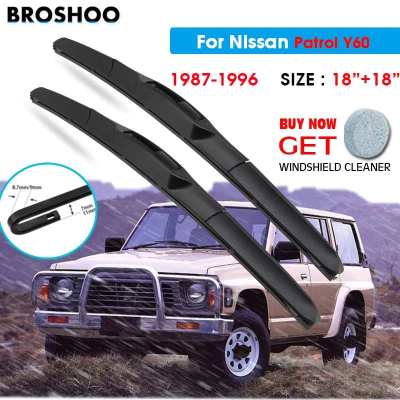 

Car Wiper Blade For Nissan Patrol Y60 18"+18" 1987-1996 Windscreen Windshield Wipers Blades Window Wash Fit U Hook Arms