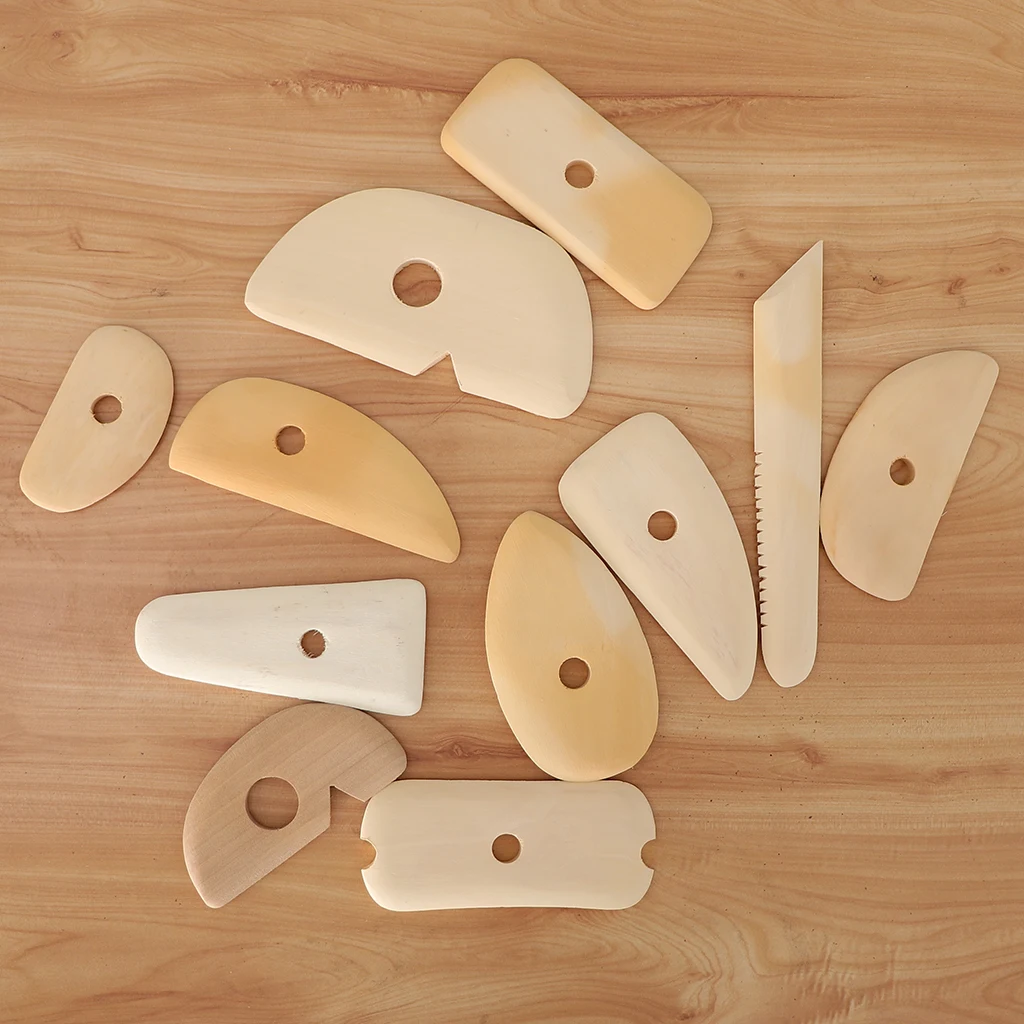 11pcs Assorted Natural Wooden Cutter Safe Scraping Tool For Clay/Pottery/Ceramic DIY Crafts