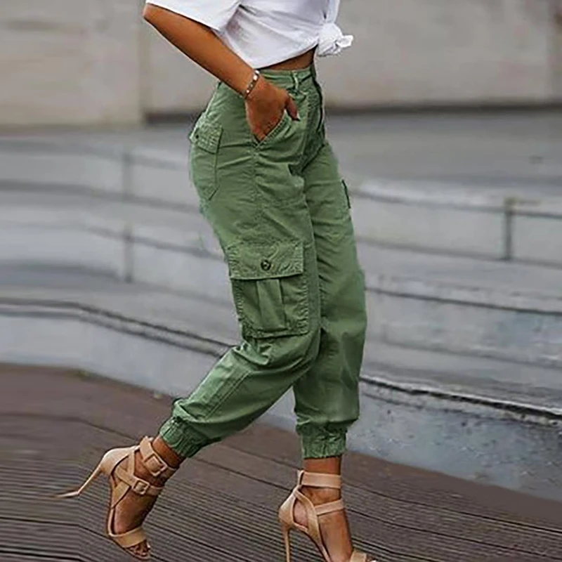 Cargo Pants Women High Waist Spring Autumn Pocket Slim Sweatpants Fashion Streetwear Long Overalls Pant Elastics Trousers capri trousers