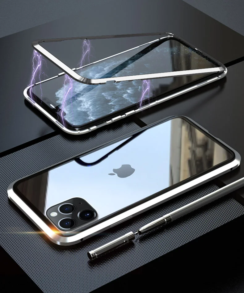 Чехол из закаленного стекла+ Защитная пленка для экрана для iPhone 11 Pro Max чехол s стеклянная пленка с магнитной защитой из алюминиевого сплава