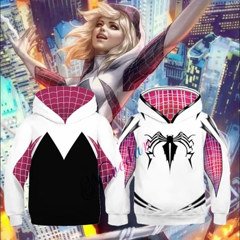 

Kids Girls Venom Hoodie Cosplay Spider Gwen Stacy Costume 3D Spiderman Superhero Zipper Jacket Hooded Sweatshirt Coat