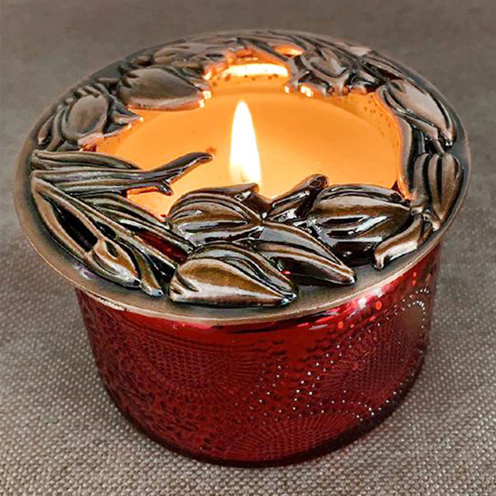 Antique Design Jar Candle Toppers Hollowed Cover Leaf Sculpted Metal