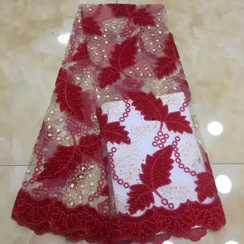 

African Dresses For Women Nigeriane, African Textiles Lace red, Sequins Velvet Net Lace Fabric