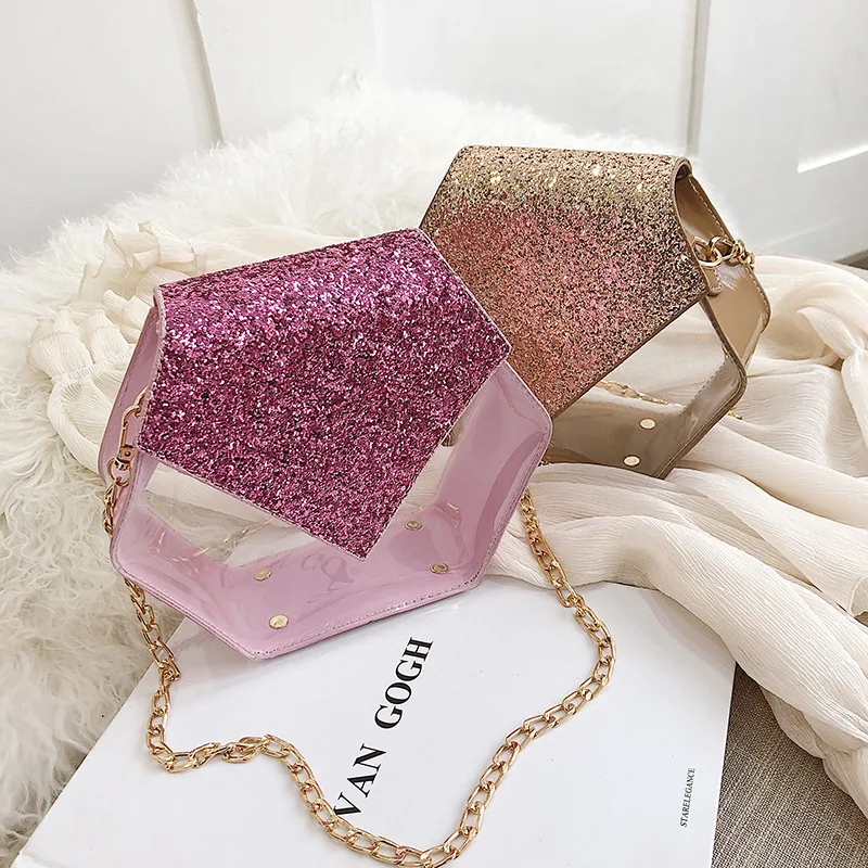 

2019 New Style Semi-Permeable Summer Square Sling Bag Light Diamond Mermaid Hexagonal Shoulder WOMEN'S Bag