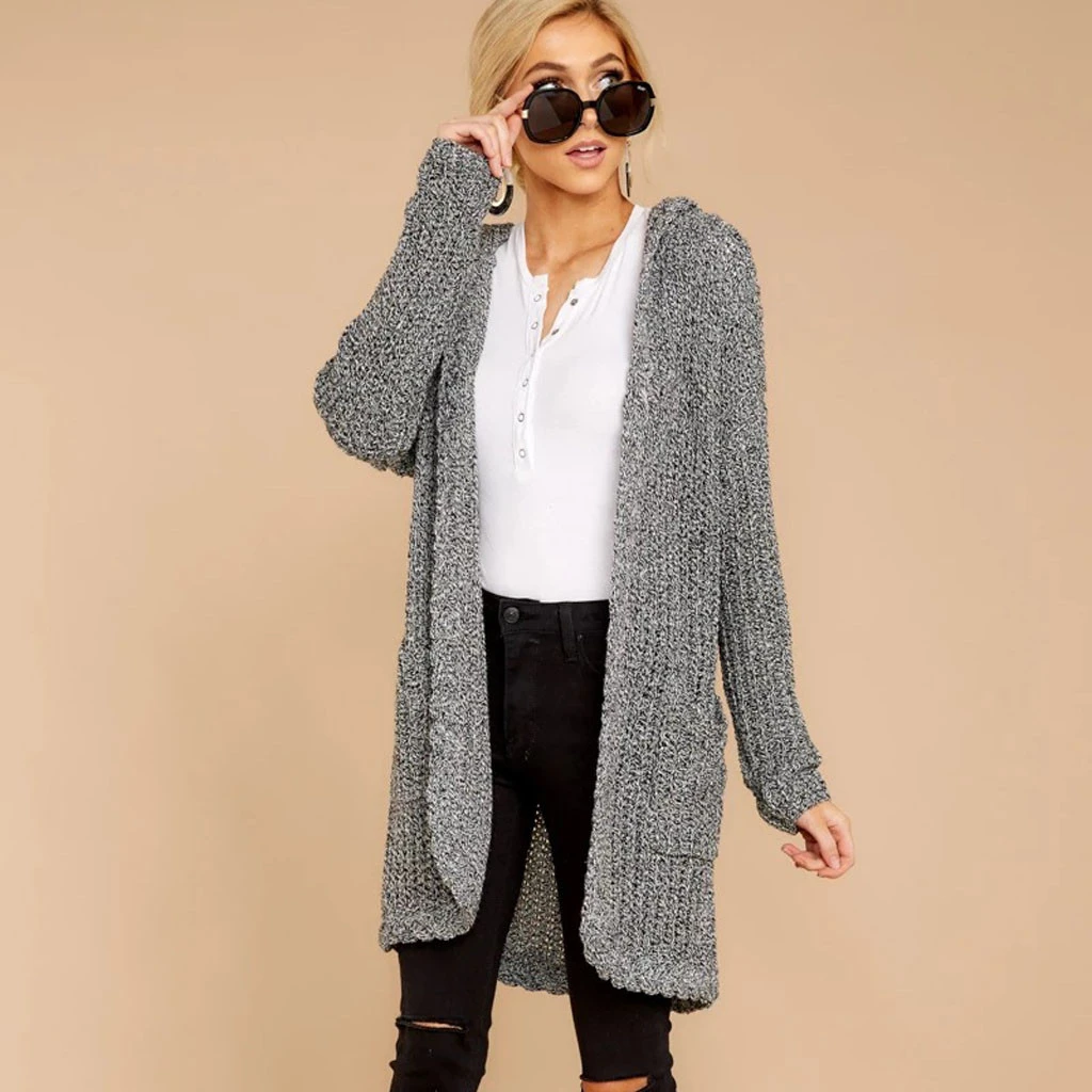 JAYCOSIN New Womens Sweater Womens Long Sleeve Hooded Knitted Cardigan Sweater Pocket Coat Hoodies Outwear Ladies Girls 726