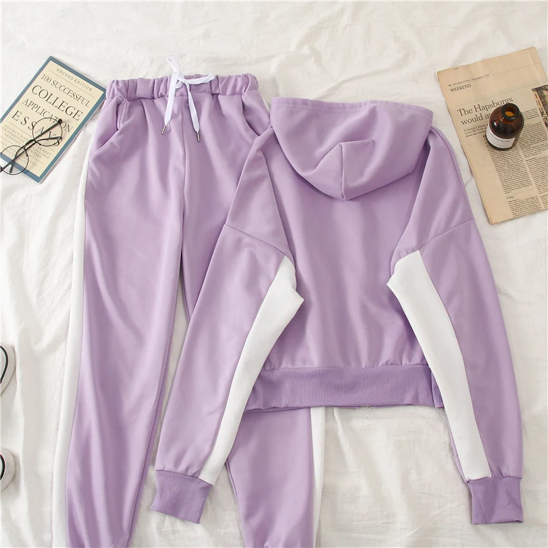 Neploe/комплект женских спортивных костюмов, осеннее пальто с капюшоном на молнии с карманами+ длинные штаны-шаровары с полосками сбоку, комплект из двух предметов, школьные костюмы для девочек 54972