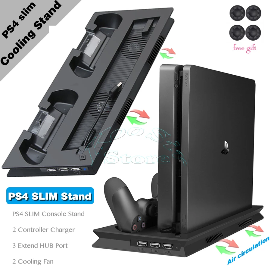 Cooling Fan with PS4 Charger Controller Charging Station with Game Storage Black Vertical Stand for PS4/PS4 Slim/PS4 Pro 