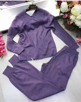 

2019 Blends Real Special Offer Blends New Arrival Sale Full Drawstring Knit Suit Simple V-neck Foreign Air Woman