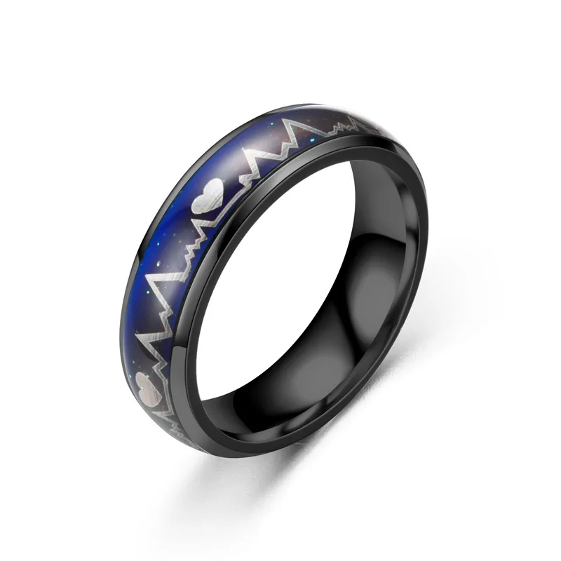 Мода шесть слов женян обесцвечивание кольцо титановая сталь изменение настроения цвет температура чувствовать сердцебиение ЭКГ настроение кольцо