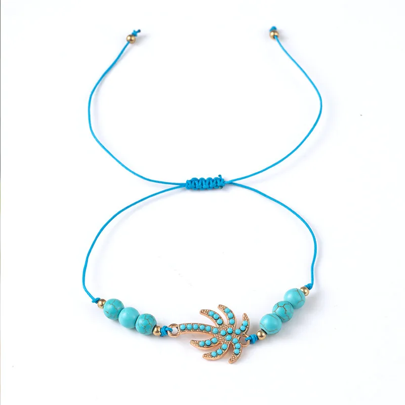 B020745 Boho натуральный камень ручной работы женский браслет модный синий бабочка Пальма дерево Любовь Сердце Сова браслет для женщин подарок ювелирные изделия - Окраска металла: B020745