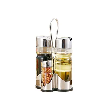 

Seasoning Bottle Set Condiment Holder Seasoning Rack Four-in-One Oil Vinegar Dispensers Salt Pepper Shakers Glass Cruet Set