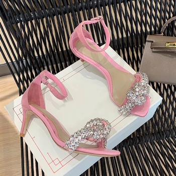 

Summer Women Sandal Sexy High Heels Crystal Sandals Ankle Strap Peep Toe Party Dress Women Sandals