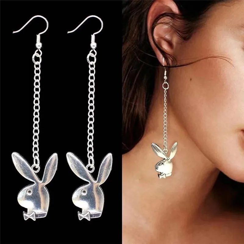 Cute Rabbit Drop Earrings For Women Silver Color Ear Jewelry Lovely Animal Bunny Earrings Birthday Gift Wholesale Accessories