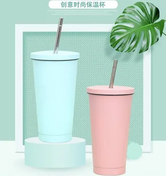 

Stainless Steel Double-deck Coffee Cup Large Capacity Vacuum Cup Vehicle Portable Straw Cup Portable Straw Cup