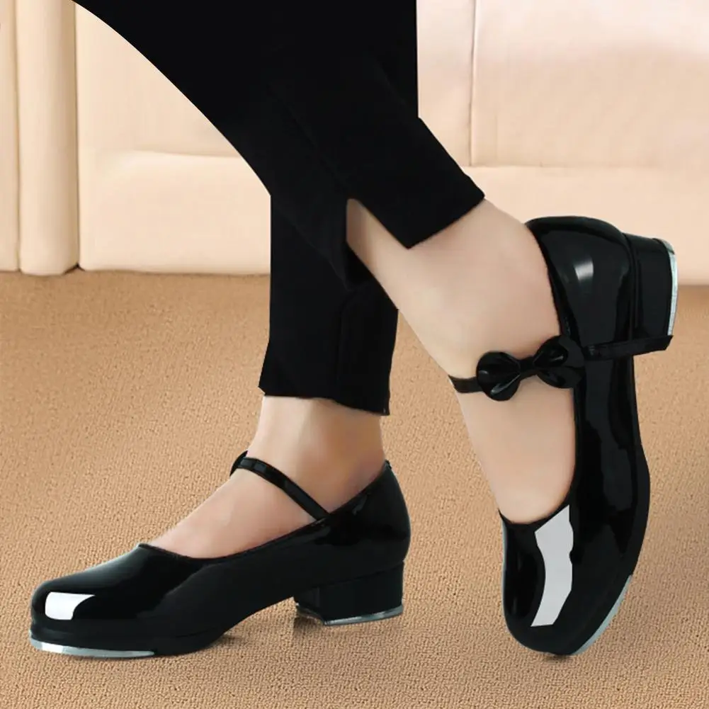 Bright Leather Bow Ladies Tap Shoes Women Split Sole Lace Up Tap Shoes For Dance Dancing Women Ladies Girls