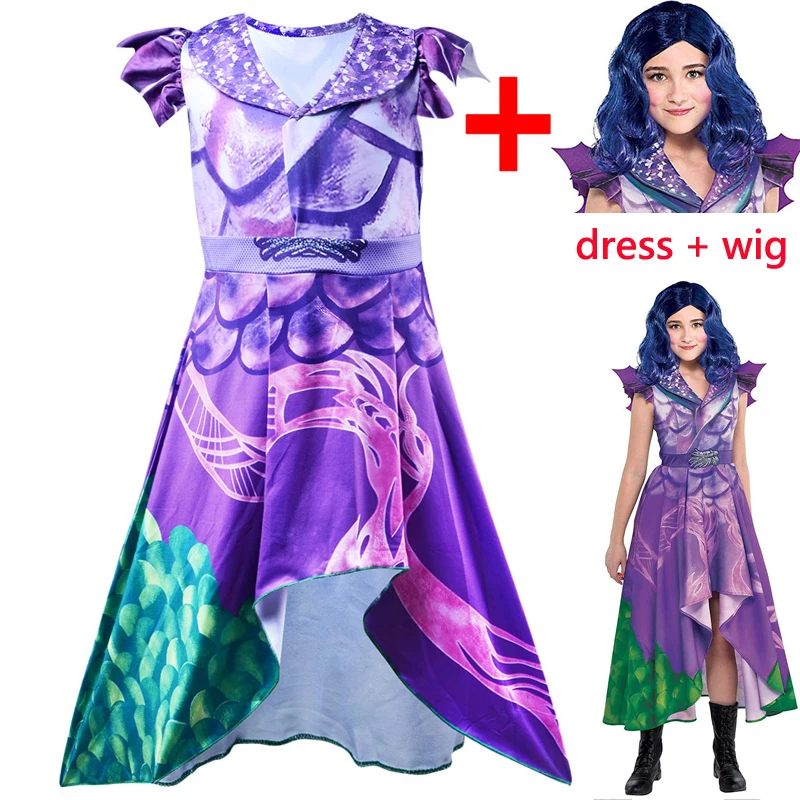 Fancy Descendants 3 Evie Mal Audrey Costumes Cosplay Children's Dress Girls Purple Short Sleeved Dresses Masquerade Clothing | Детская